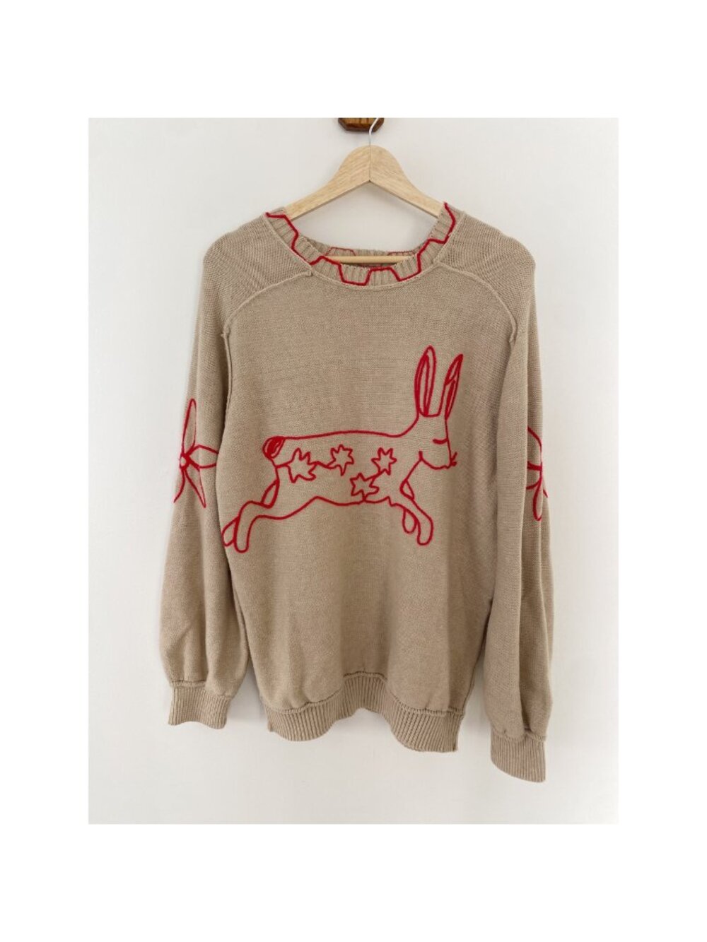 Free People We the Free Embroidered Rabbit Crewneck Sweater